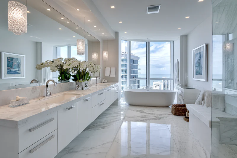 Luxurious marble countertops in South Florida bathroom