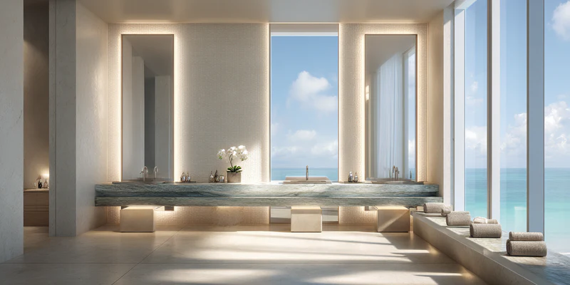 Natural quartzite countertop bathroom