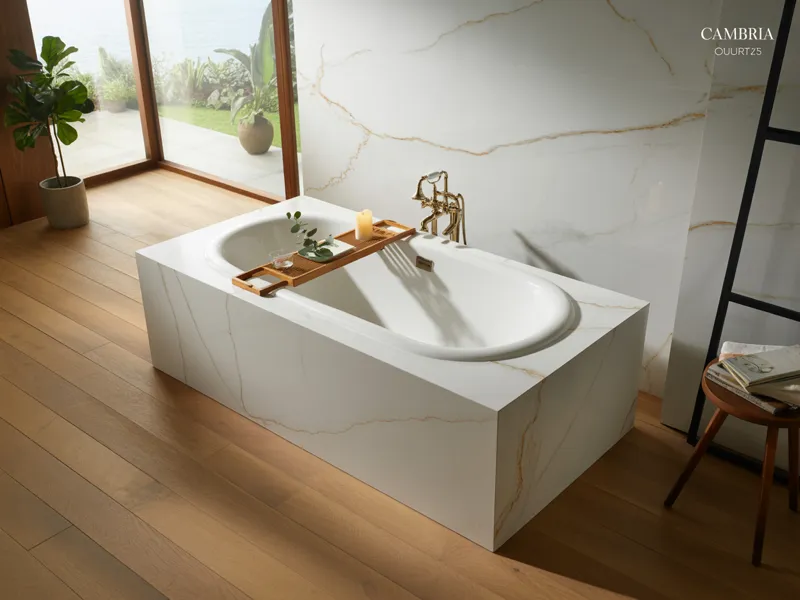 Freestanding tub with quartz surround