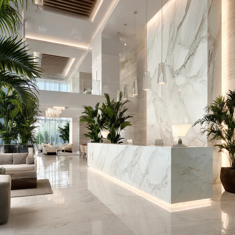 Condo lobby quartz reception desk Boca Raton commercial