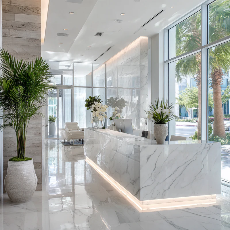 Financial institution quartz countertops reception desk