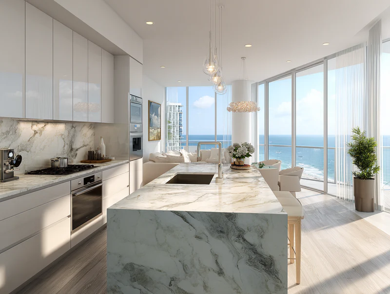 Quartz countertops in modern kitchen