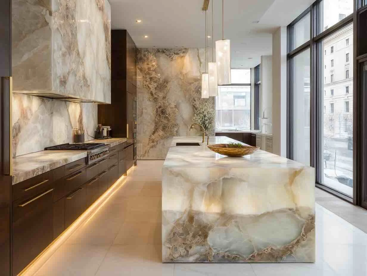 Backlit semi-precious stone countertop